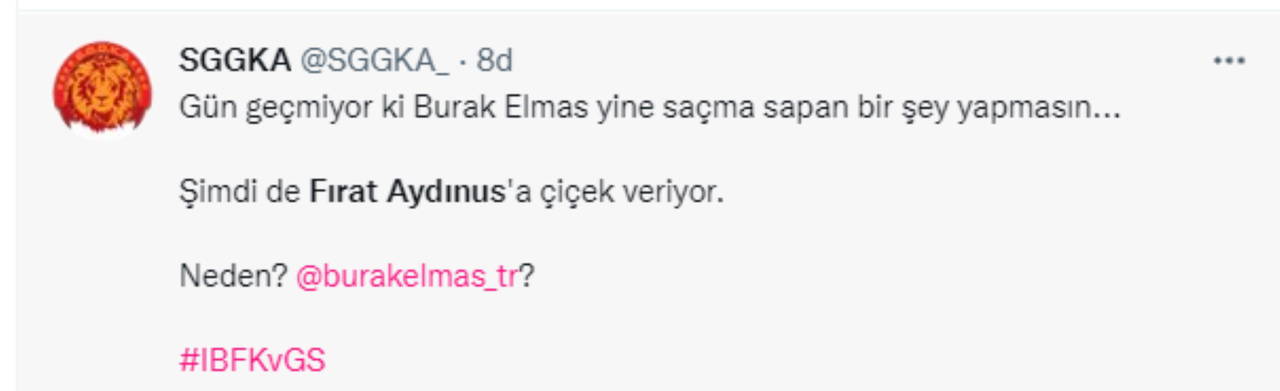 Fırat Aydınus'a çiçek veren Burak Elmas'a taraftardan tepki yağdı