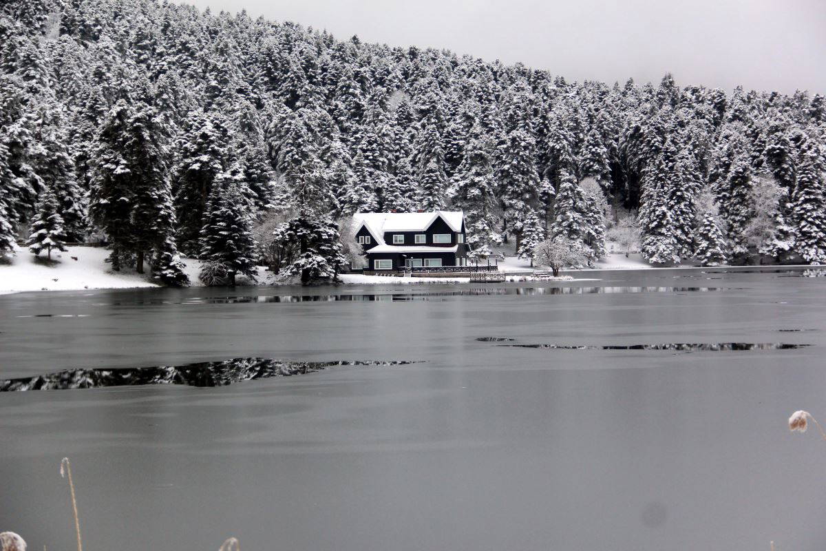 Bolu Gölcük Tabiat Parkı kar yağışına teslim oldu