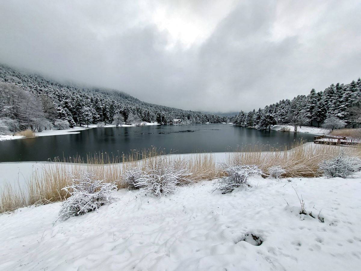Bolu Gölcük Tabiat Parkı kar yağışına teslim oldu
