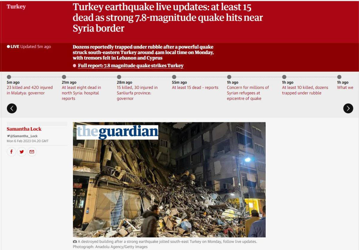 Maraş depremi dünya basınının manşetlerinde