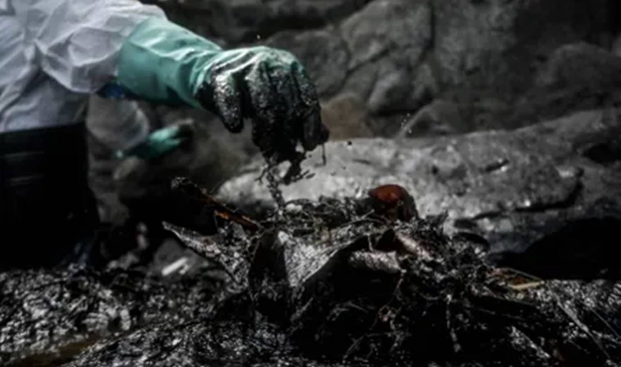 Batık gemiden sızan petrol adayı harap etti