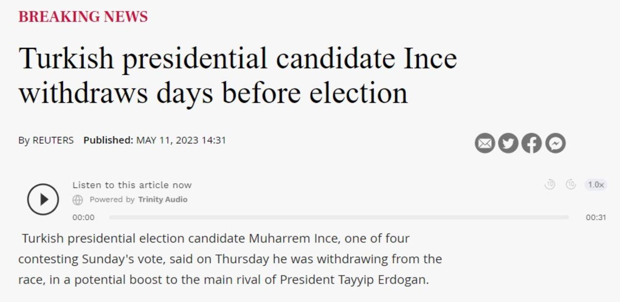 İnce'nin adaylıktan çekilmesi dünyada büyük yankı uyandırdı