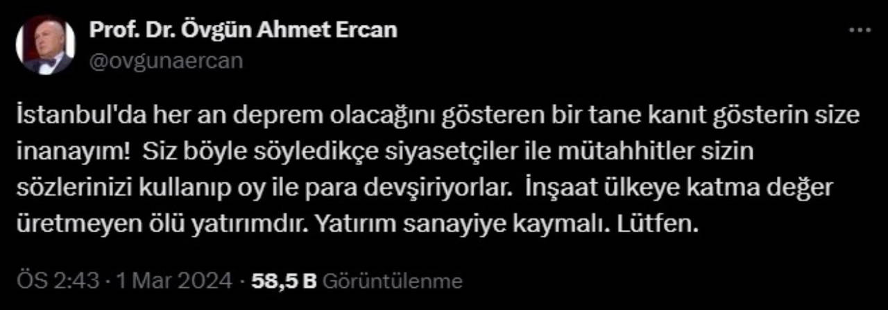 Ahmet Ercan'dan Naci Görür'e 'İstanbul depremi' eleştirisi: 'Bir tane kanıt gösterin...'