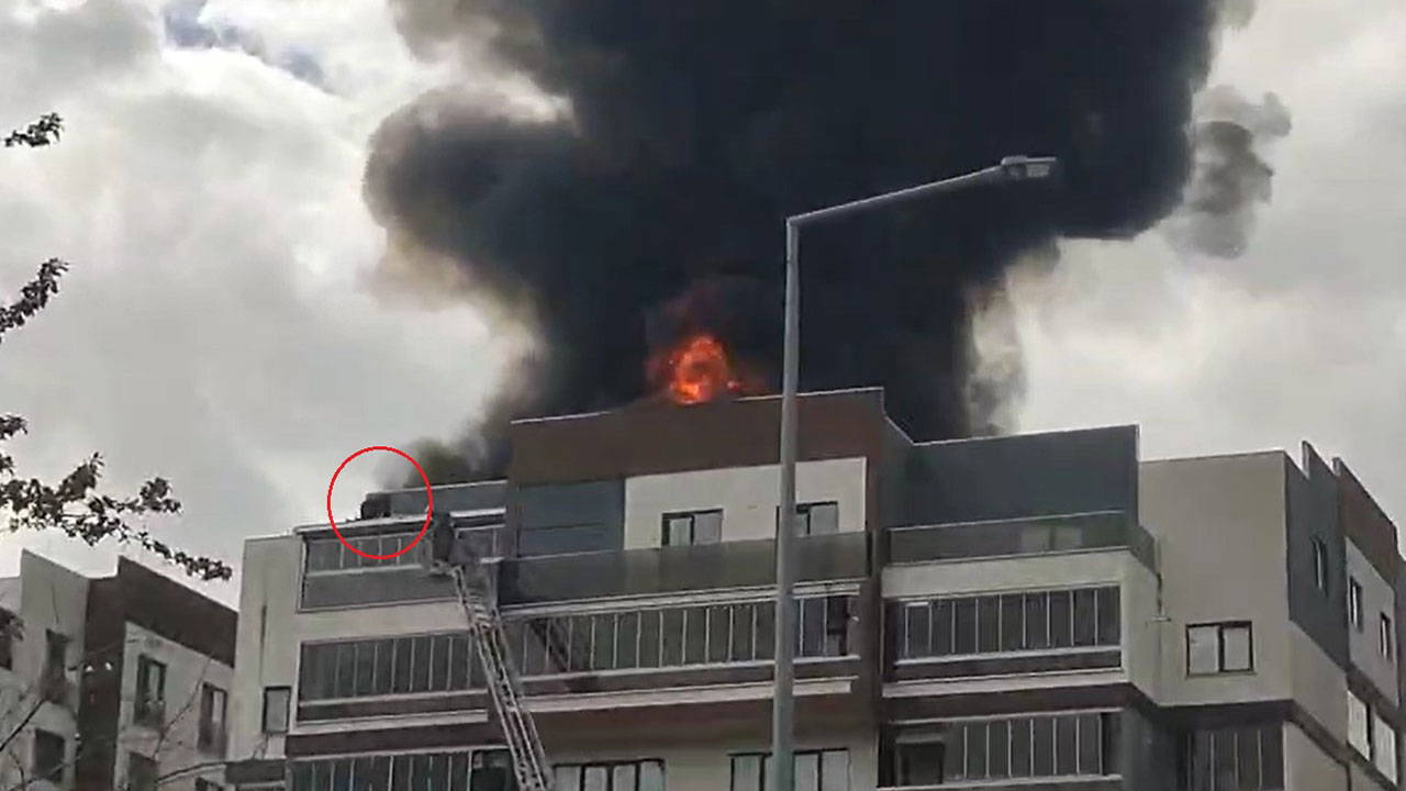 8 katlı apartmandaki yangında mahsur kalan 2 kişi mahsur kaldı