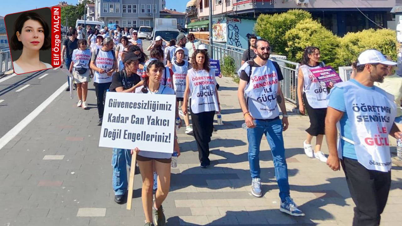 Ankara yürüyüşünün ikinci gününde emekçiler sınav yapan bir kurs önünde eylemdeydi: Özel sektörde öğretmene tatil yok