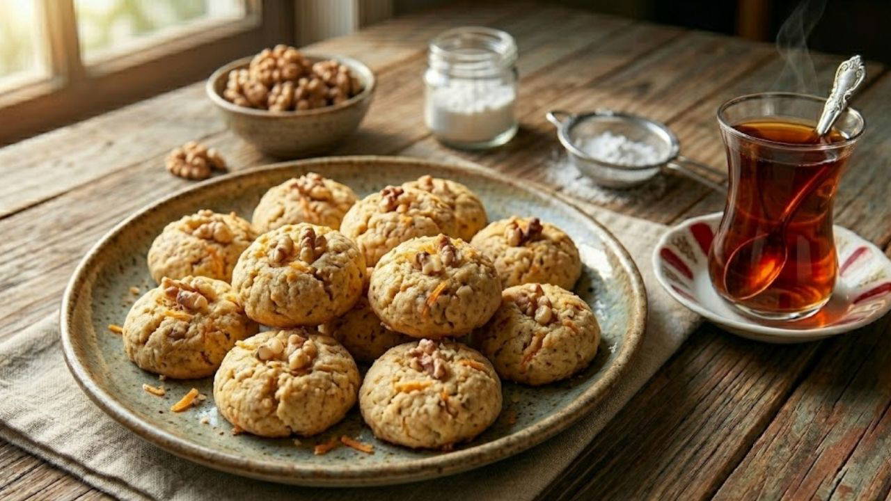 Çay saatlerine çok yakışan pratik lezzet: Havuçlu cevizli kurabiye tarifi