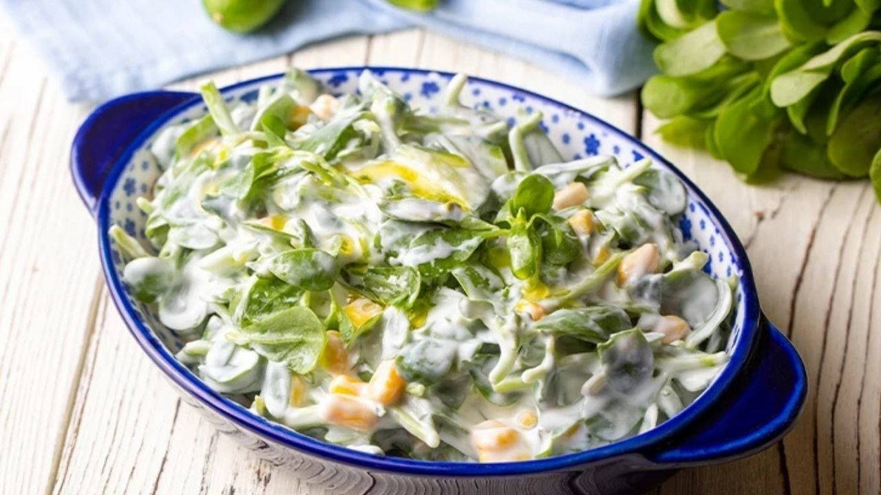 Her öğün için besleyici: Yoğurtlu semizotu salatası