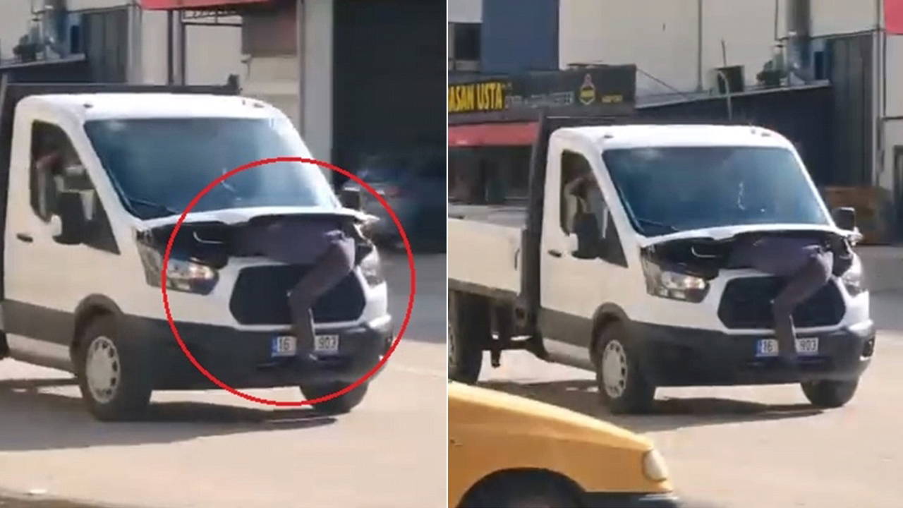 Arızayı tespit etmek için seyir halindeki aracın motor kısmına yattı