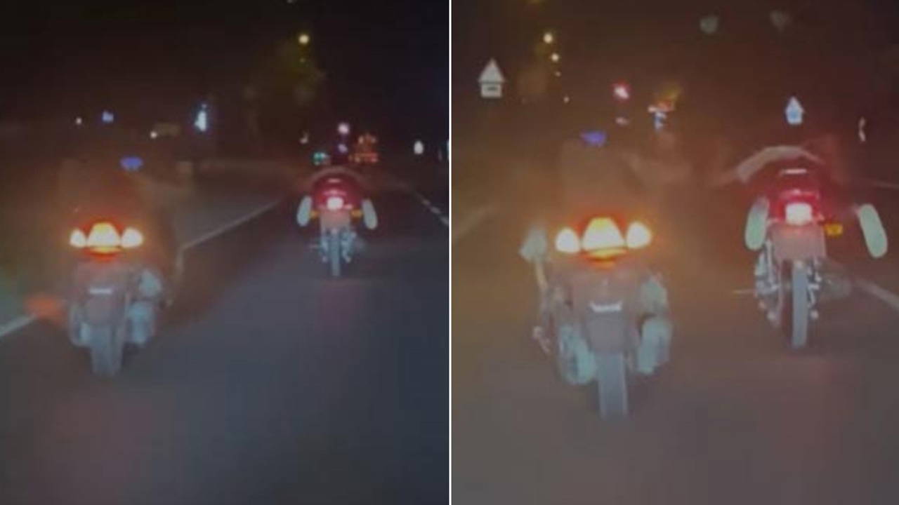 Yüzüstü uzanıp kullandıkları motosikletleriyle trafiği tehlikeye düşürdüler