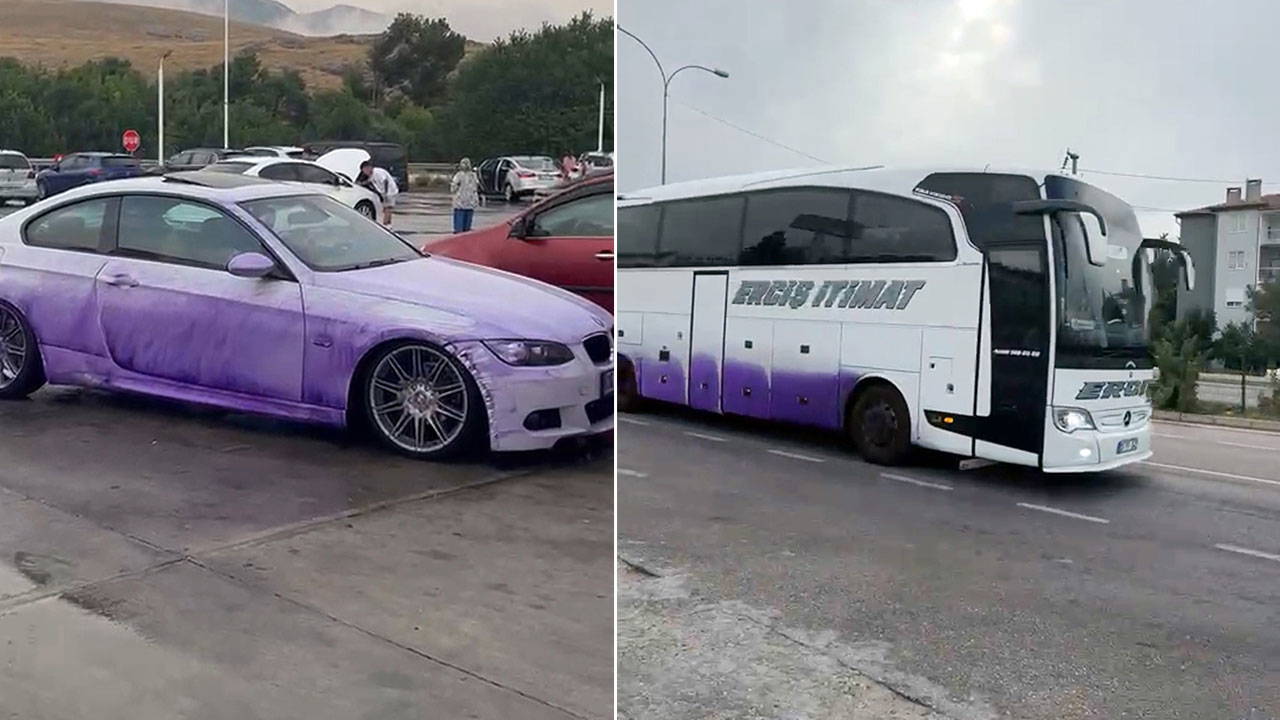 O yoldan geçen araçlar mora boyandı! Soruşturma başlatıldı