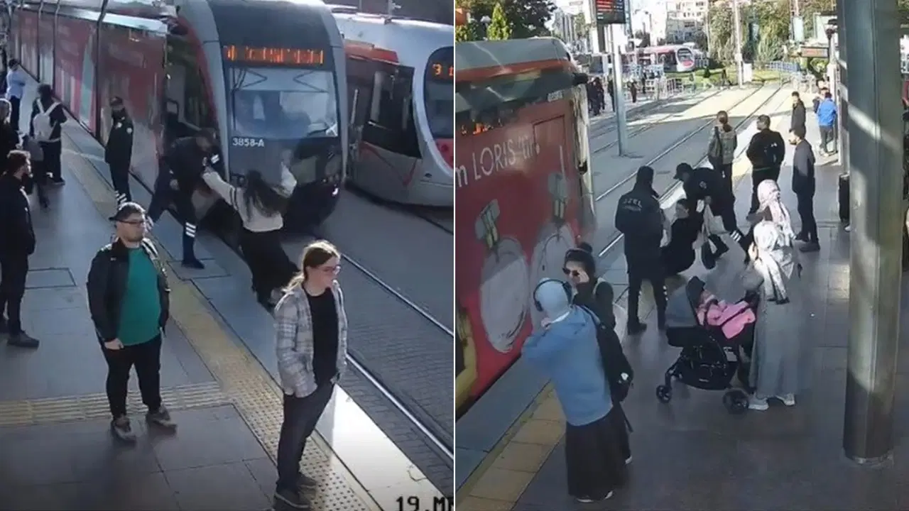 O anlar kameraya yansıdı... Tramvayın altında kalmaktan son anda böyle kurtuldu