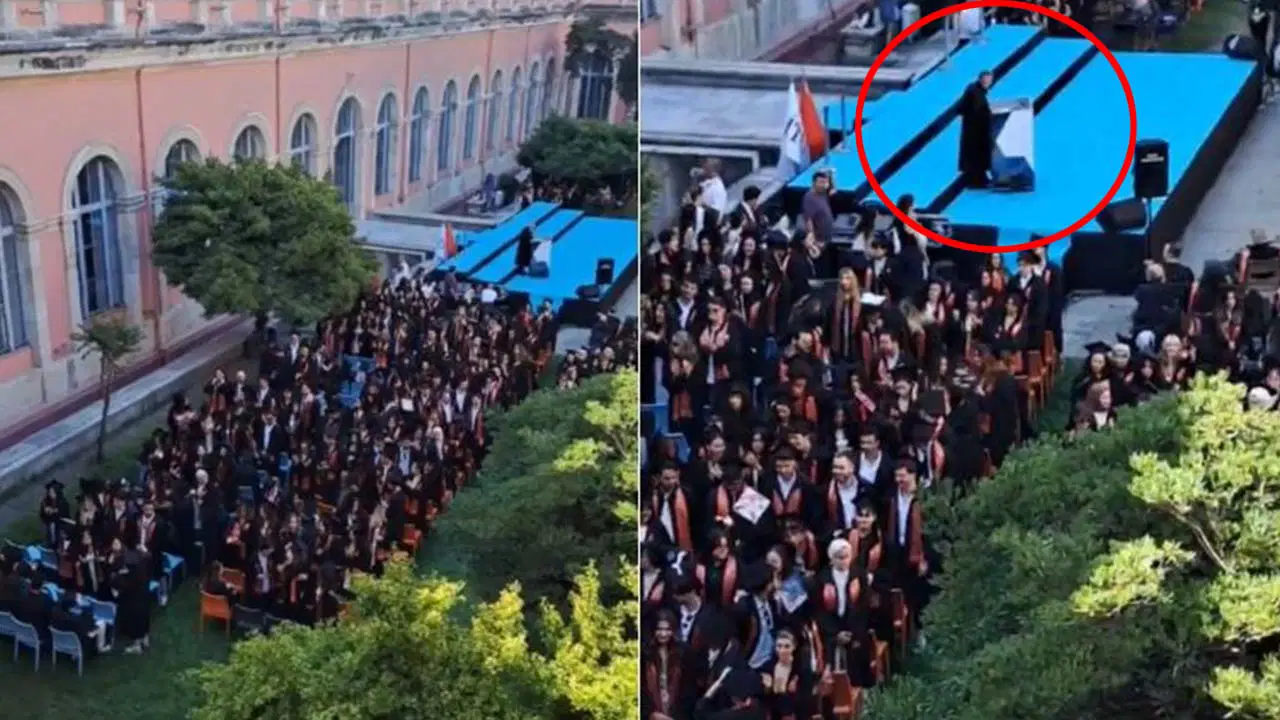 İTÜ’de 'kayyum rektör protestoları' sürüyor: Mezuniyet törenine sırtlarını döndüler