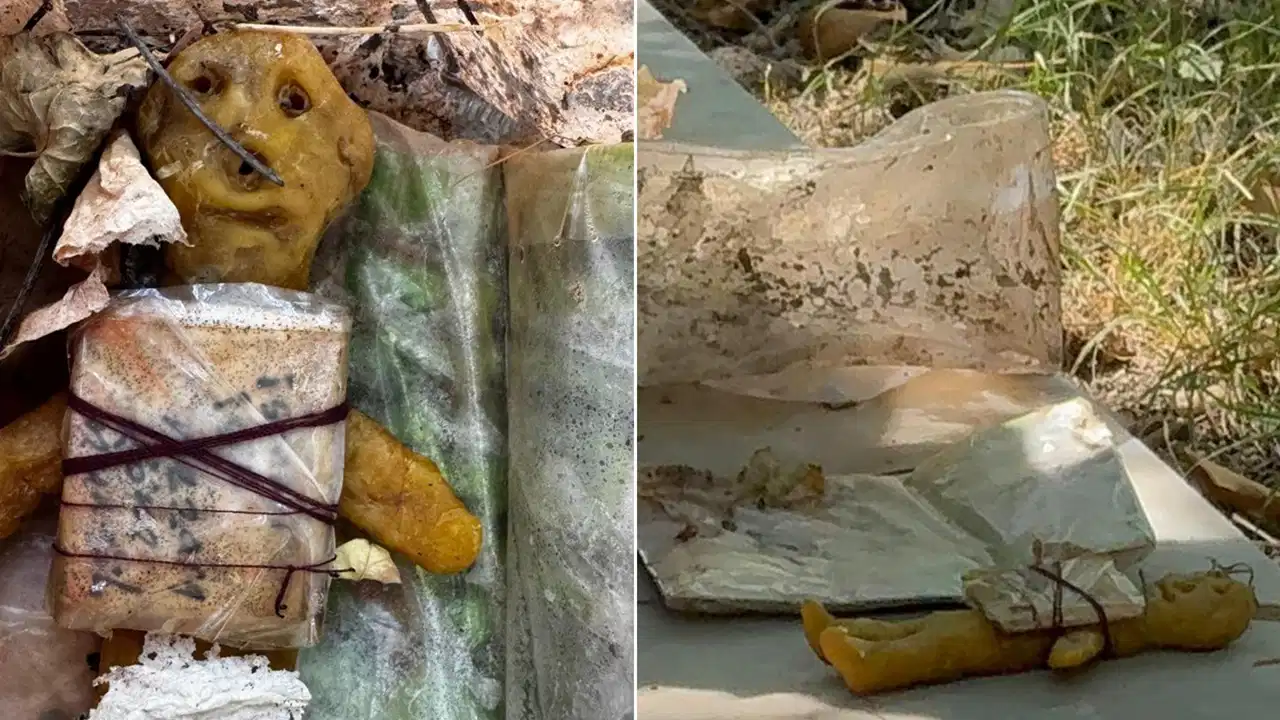 Mezarda bal mumundan yapılmış bebek ve muska bulundu