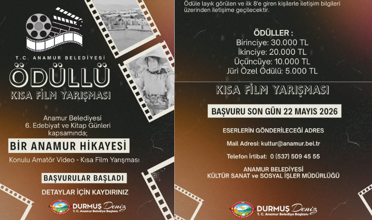 Anamur Belediyesi kısa film yarışması düzenliyor: Büyük ödül 30 bin lira, son başvuru 22 Mayıs