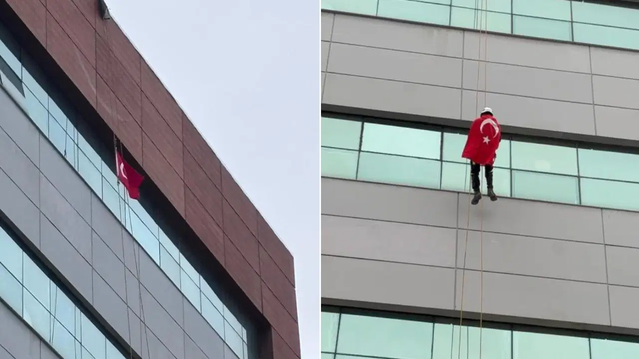 Türk bayrağına saldırıya Aydın’dan tepki: 30 metreye tırmanıp zirveye astı