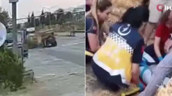 Aydın'da ilginç kaza: Yol kenarındaki adamın üzerine balya düştü