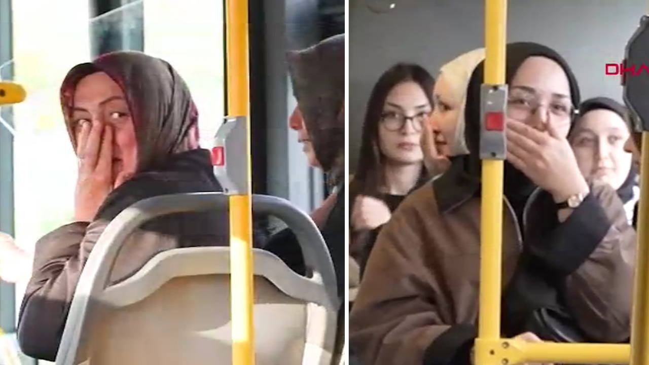 Kamufle oldular... Belediye otobüsünde 'bando' sürprizi: Yolcuların şaşkınlığı kameraya yansıdı
