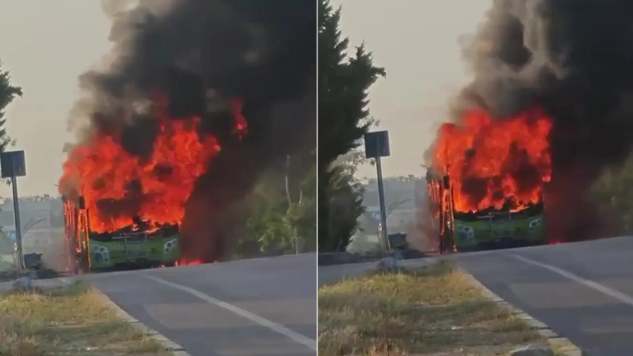 Kocaeli'nde seyir halindeki otobüs alev alev yandı
