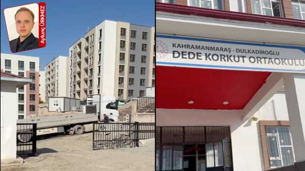 Kahramanmaraş’ta okulun faaliyet gösterdiği ortak binanın çevresi inşaat alanı: Şantiyelerin arasında eğitim