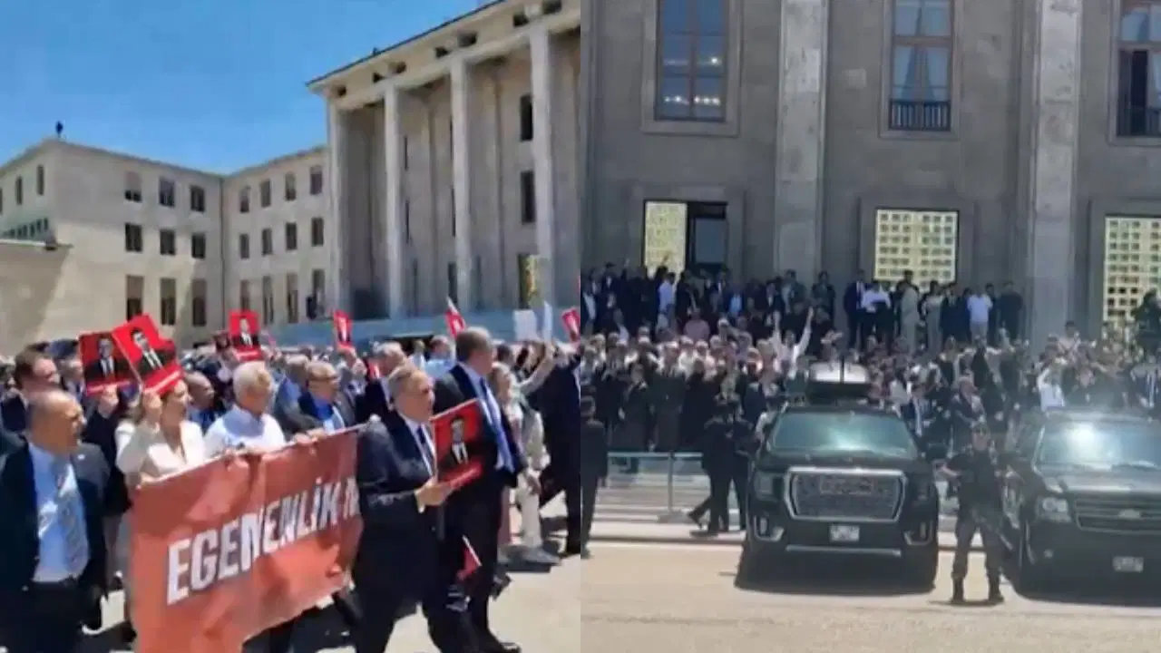 CHP'li vekillerden Adalet Bakanlığı'na yürüyüş: AKP'lilerden 'Erdoğan' sloganıyla karşılık!
