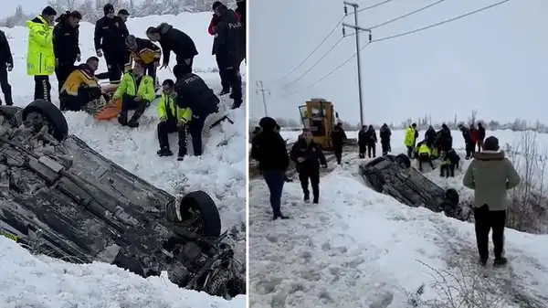 Polis aracı şarampole devrildi: 2 yaralı