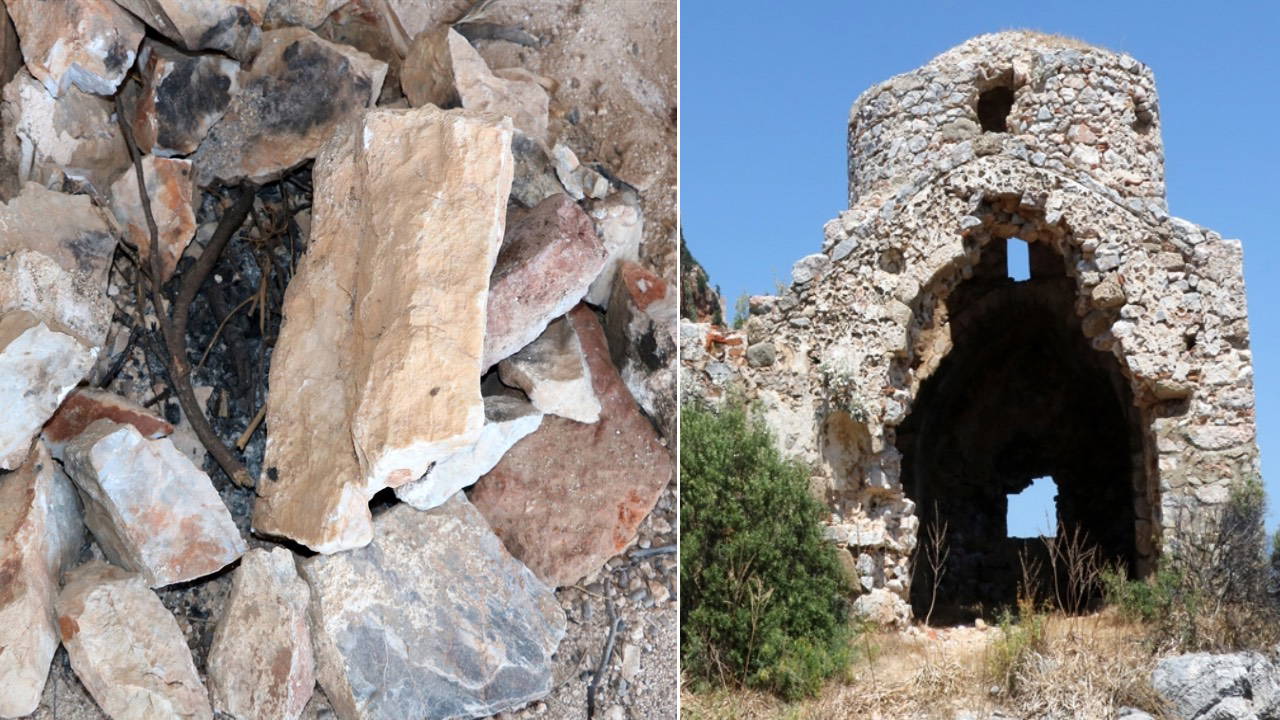 Antalya'da tarihi kilisenin taşlarını söküp, bölgede mangal yapmışlar