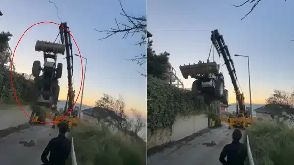 Vinçle taşınan kepçe, halat kopunca 5 metreden düştü