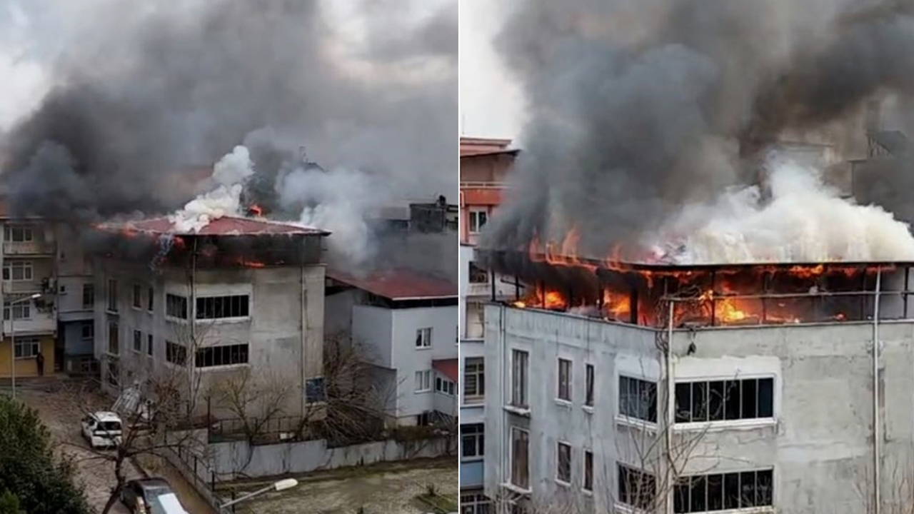 Binanın çatı katında korkutan yangın!