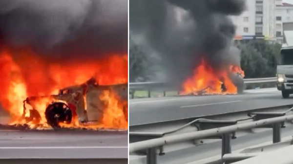 Esenyurt TEM Otoyolu'nda cip alev alev yandı