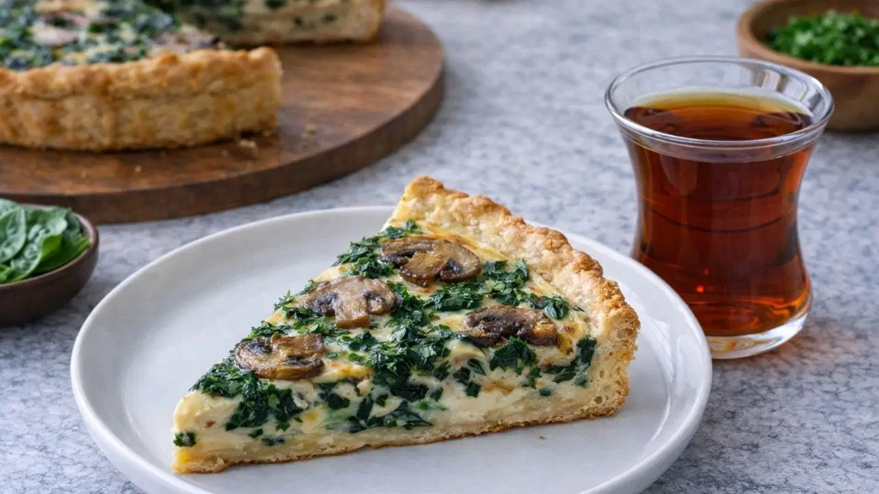 Çay saatlerine gurme dokunuş: Mantarlı ıspanaklı kiş tarifi