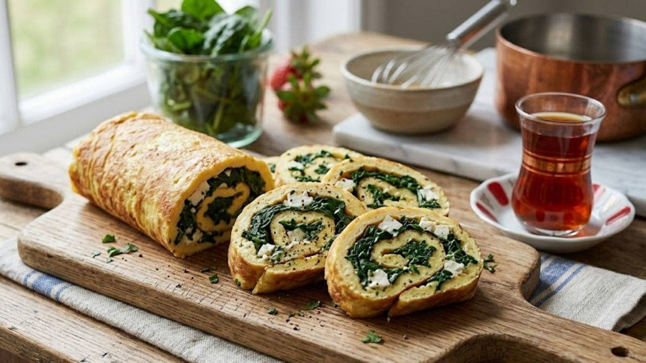 Kahvaltı sofralarına protein deposu lezzet: Peynirli ıspanaklı rulo omlet tarifi