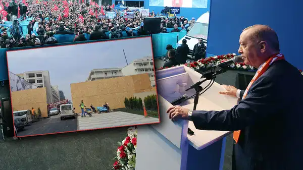 Adeta 'film seti' hazırlığı yapılmıştı! Erdoğan, brandaların çekildiği Hatay'da böyle konuştu: 'Şu binaların güzelliklerine bak...'