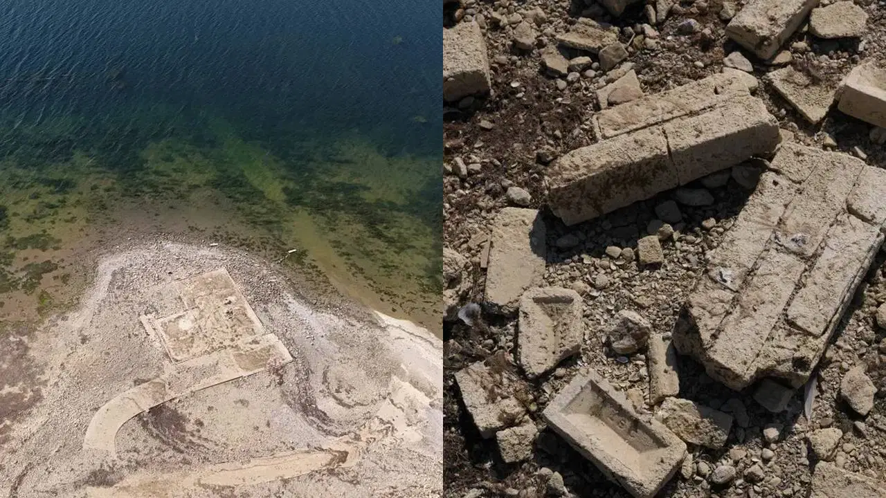 Kuraklık 50 yıl önce sulara gömülen köyü ortaya çıkardı