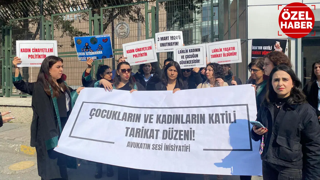 Avukatlardan, ölü bulunan istismar mağduru Fatmanur Çelik ve kızı için Bakırköy Adliyesi önünde eylem: 'Anne ve kızın katili tarikat düzeni, cezasızlık sistemi!'