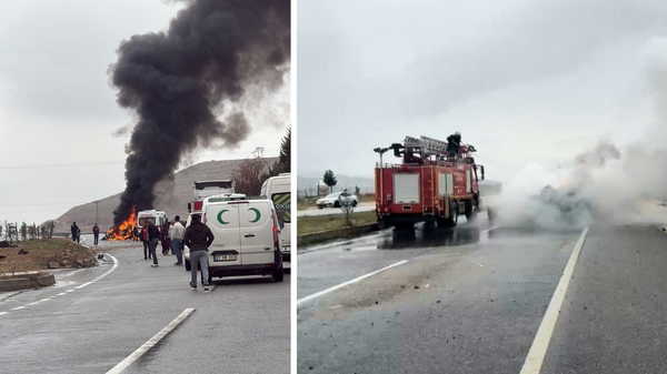 Batman'da refüje çarpan otomobil yandı: 2 yaralı