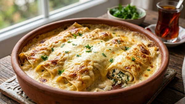 Akşam yemeğine doyurucu lezzet: Fırında krep sarma tarifi