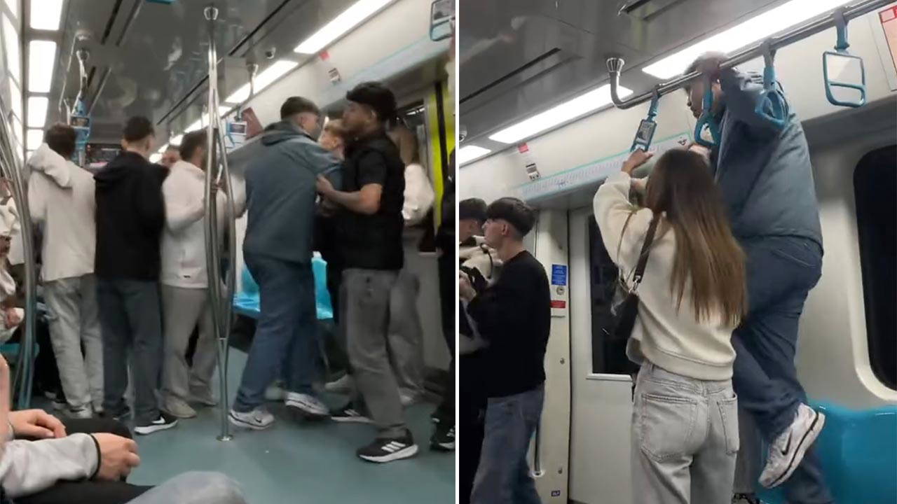 Marmaray'da iki grubun tekme ve yumruklu kavgası kamerada