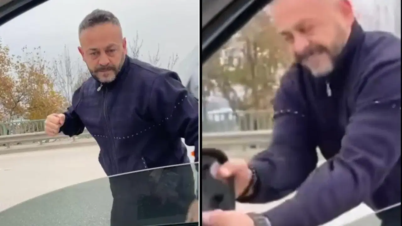 Sıkıştırdı, aracı yumrukladı!