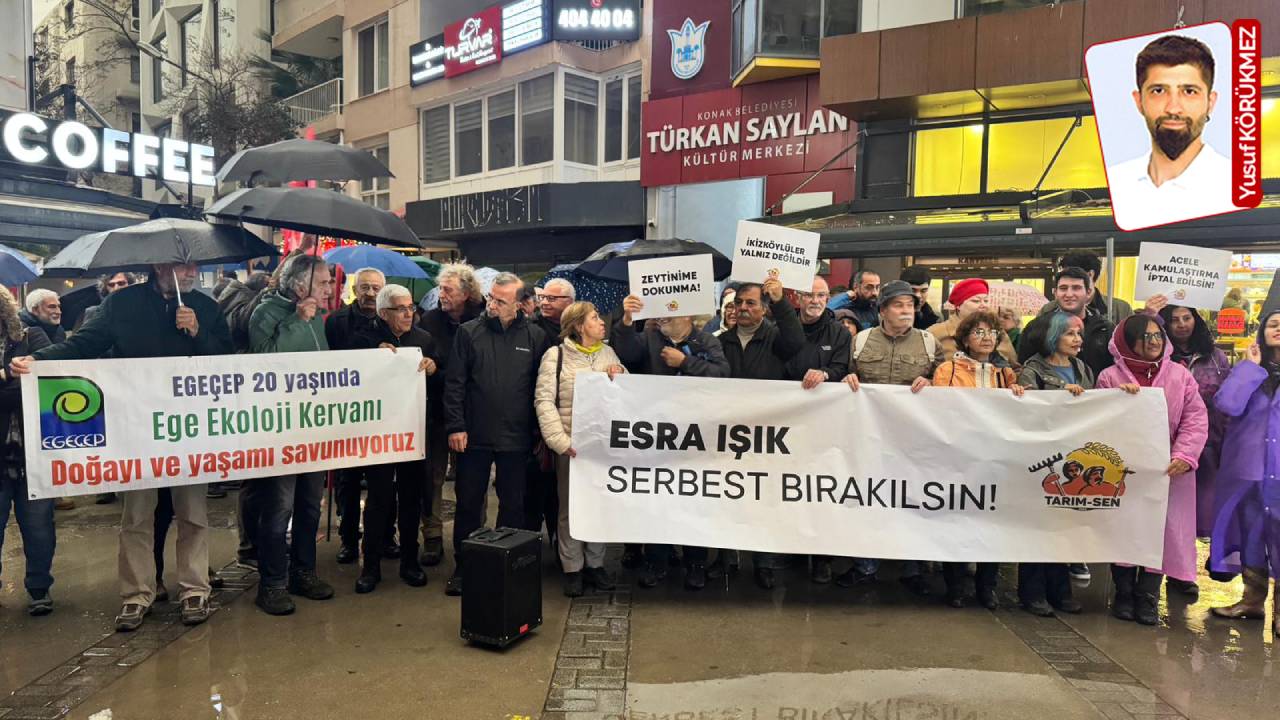 Sağanak yağmur altında Esra Işık’a destek eylemi: 'Esra’yı holdingci yargının elinden alacağız!'