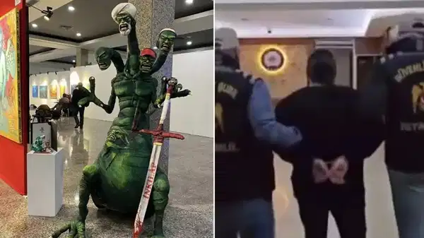 'Dört başlı canavar' heykeli hedef oldu