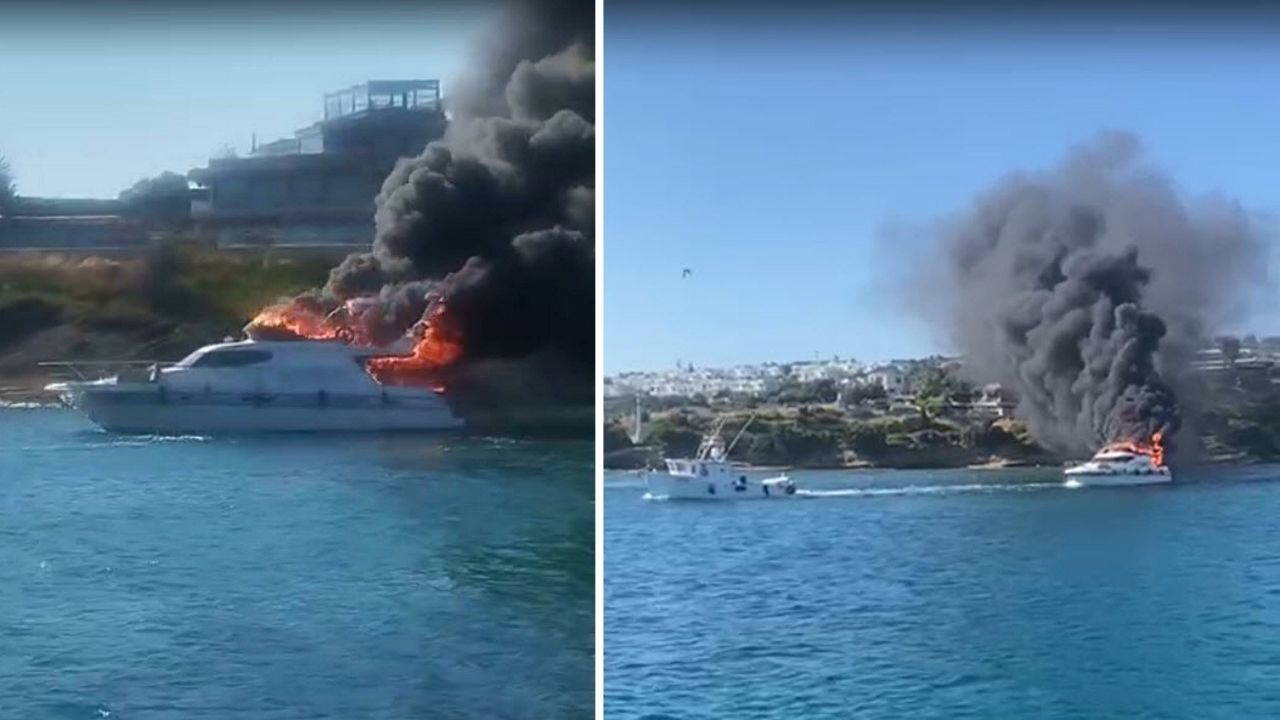 Çeşme'de marinada bağlı motoryat yandı; o anlar kamerada