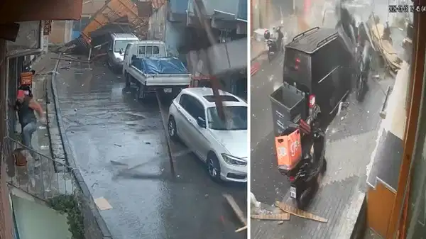 İstanbul'da fırtınada çatıların uçtuğu anlar kamerada: Ölümden koşarak kurtuldu!