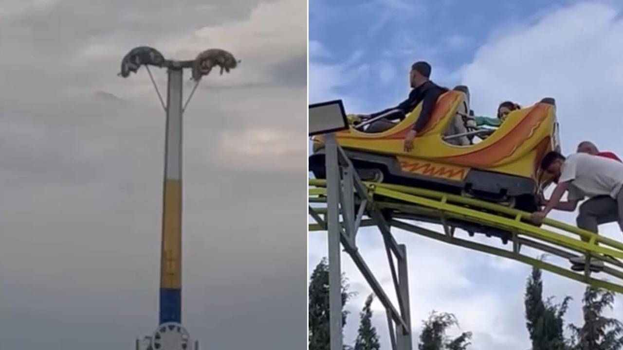 Lunapark eğlencesi kabusa döndü: Metrelerce yüksekte baş aşağı asılı kaldılar