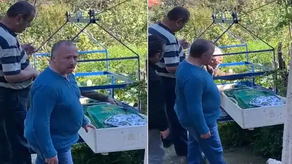 Giresun'da cenazeyi yol olmadığı için teleferikle taşıdılar!