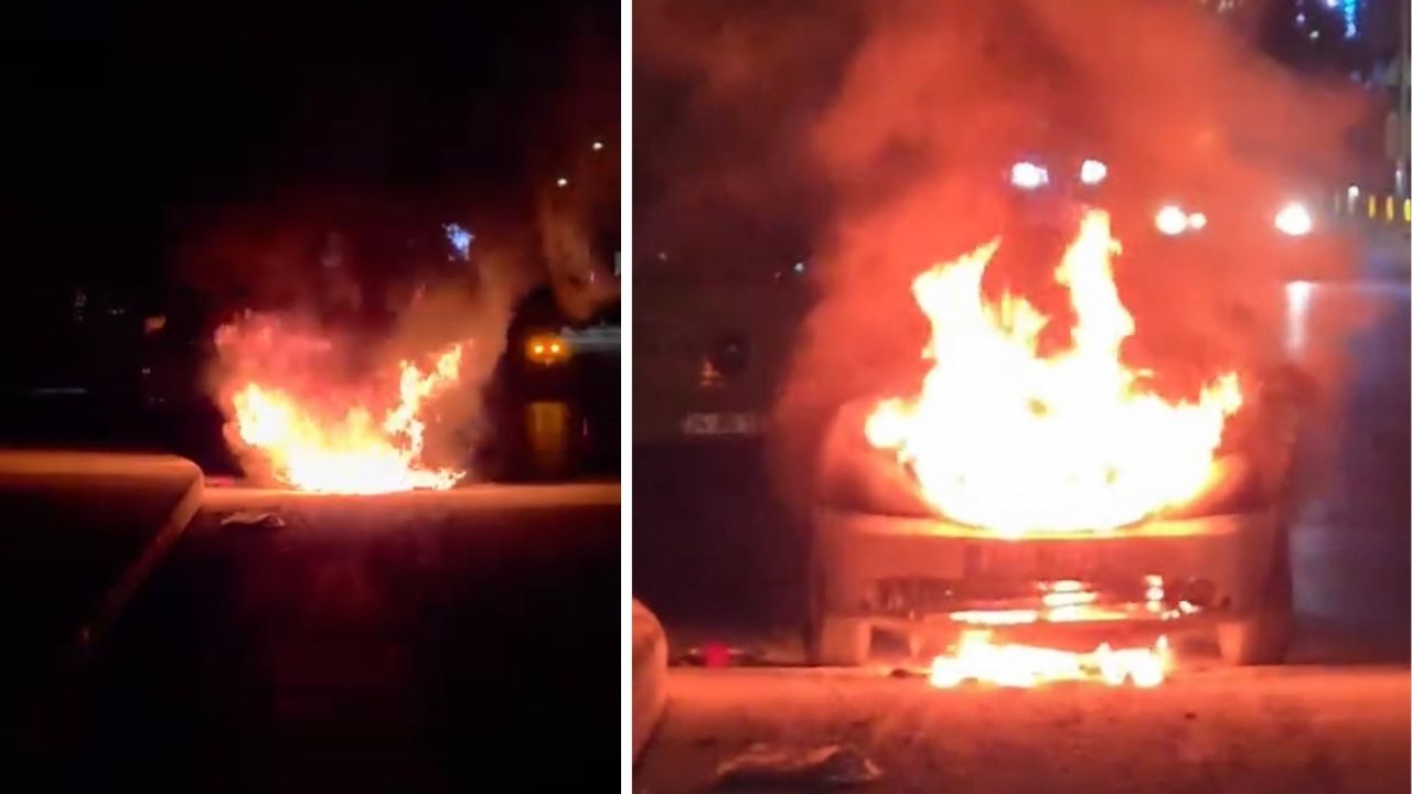 Kağıthane'de seyir halindeki otomobil alev alev yandı