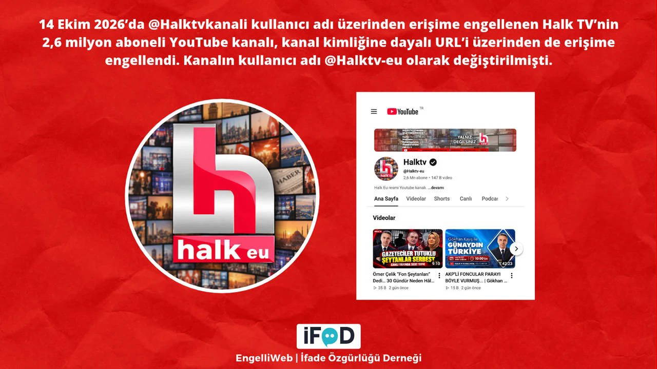 Halk TV'nin 2,6 milyon aboneli YouTube kanalına yeni erişim engeli kararı