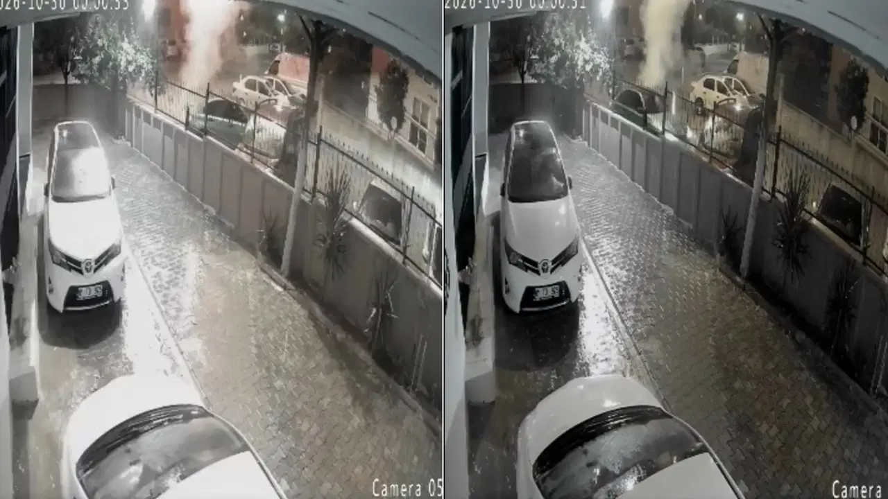 Sokak ortasında havai fişek patlattılar: Balkon ve araçlara zarar verdiler