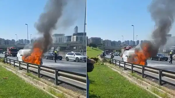 Üsküdar’da seyir halindeki cip alev alev yandı