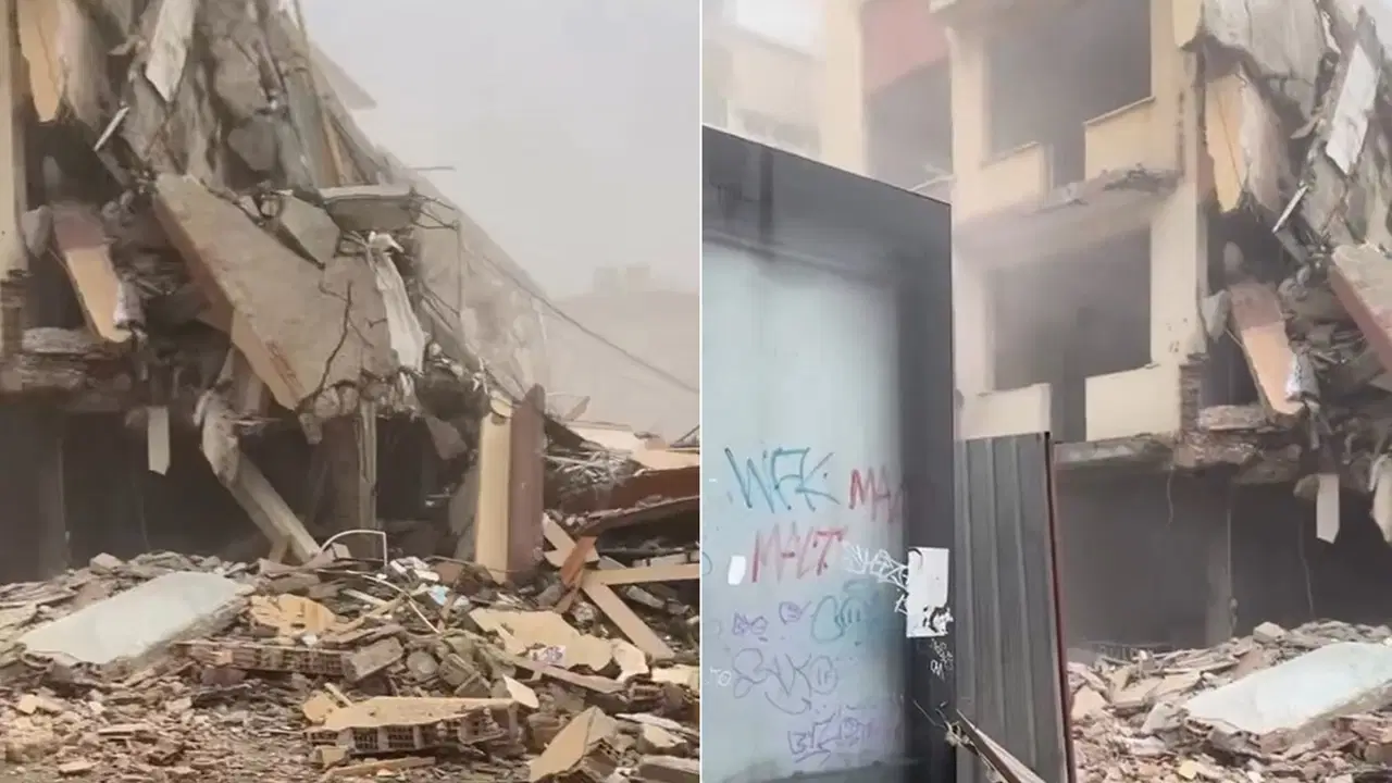 Küçükçekmece'de panik anları: Kontrollü yıkılan bina, yanındaki başka binaya devrildi