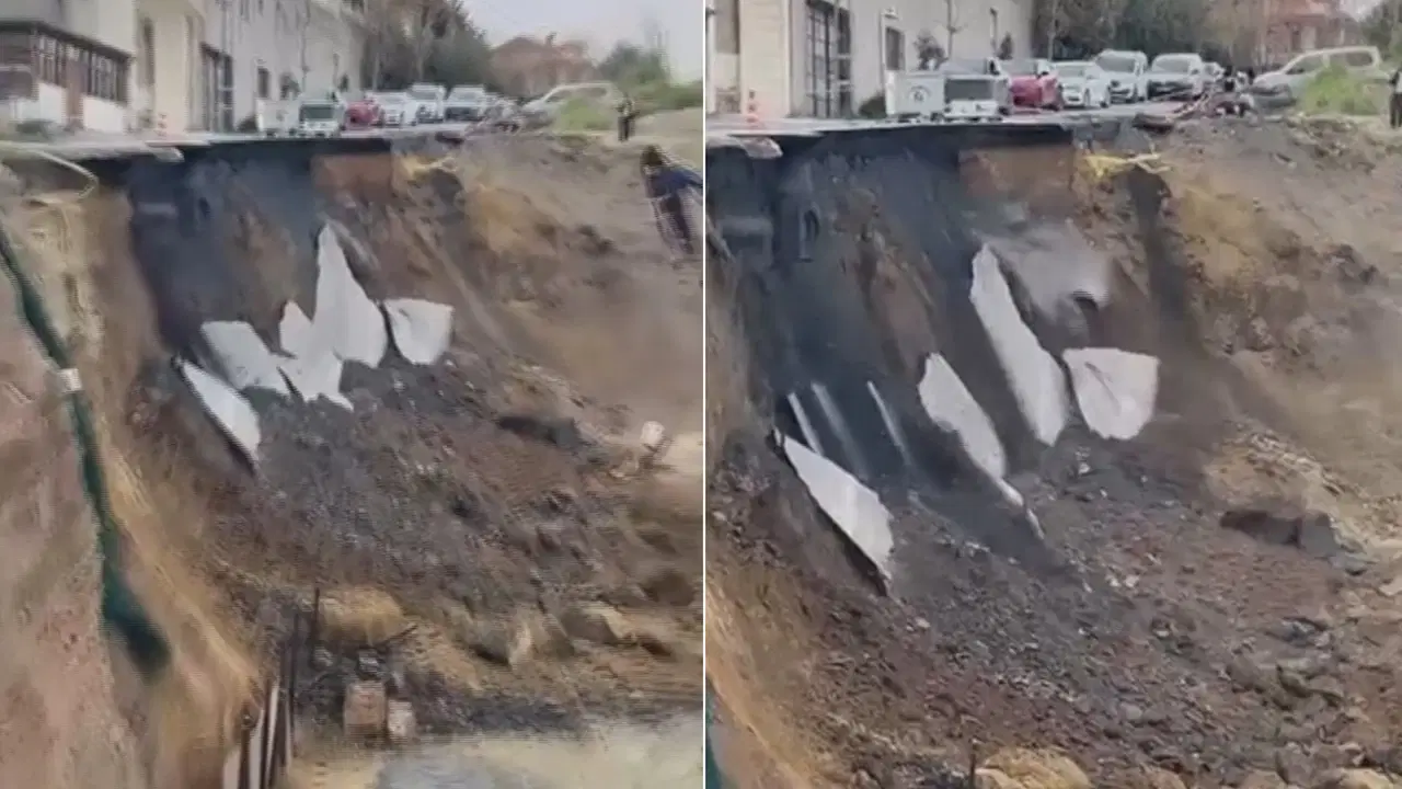 Beylikdüzü’nde inşaat çalışması sırasında yol çöktü